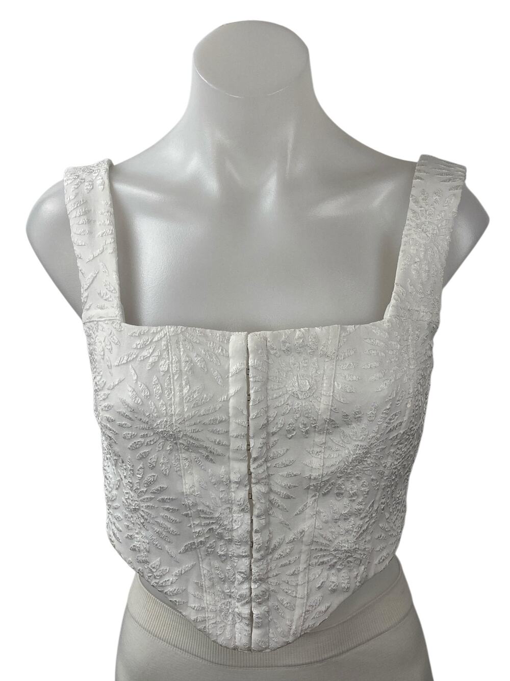 Princess Polly Women's White Corset Bustier Textured Sleeveless Cami Crop Top 6